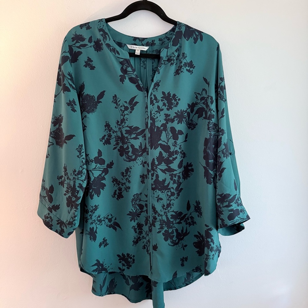 41 Hawthorn Teal Floral Split-Neck Blouse